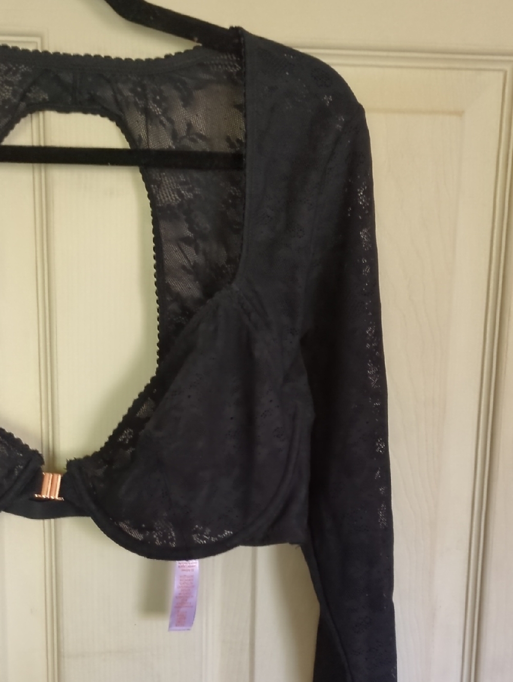 NWT Savage X Fenty Black XL Lace Cropped Top Clasp Front Adjustable Back - Picture 4 of 9